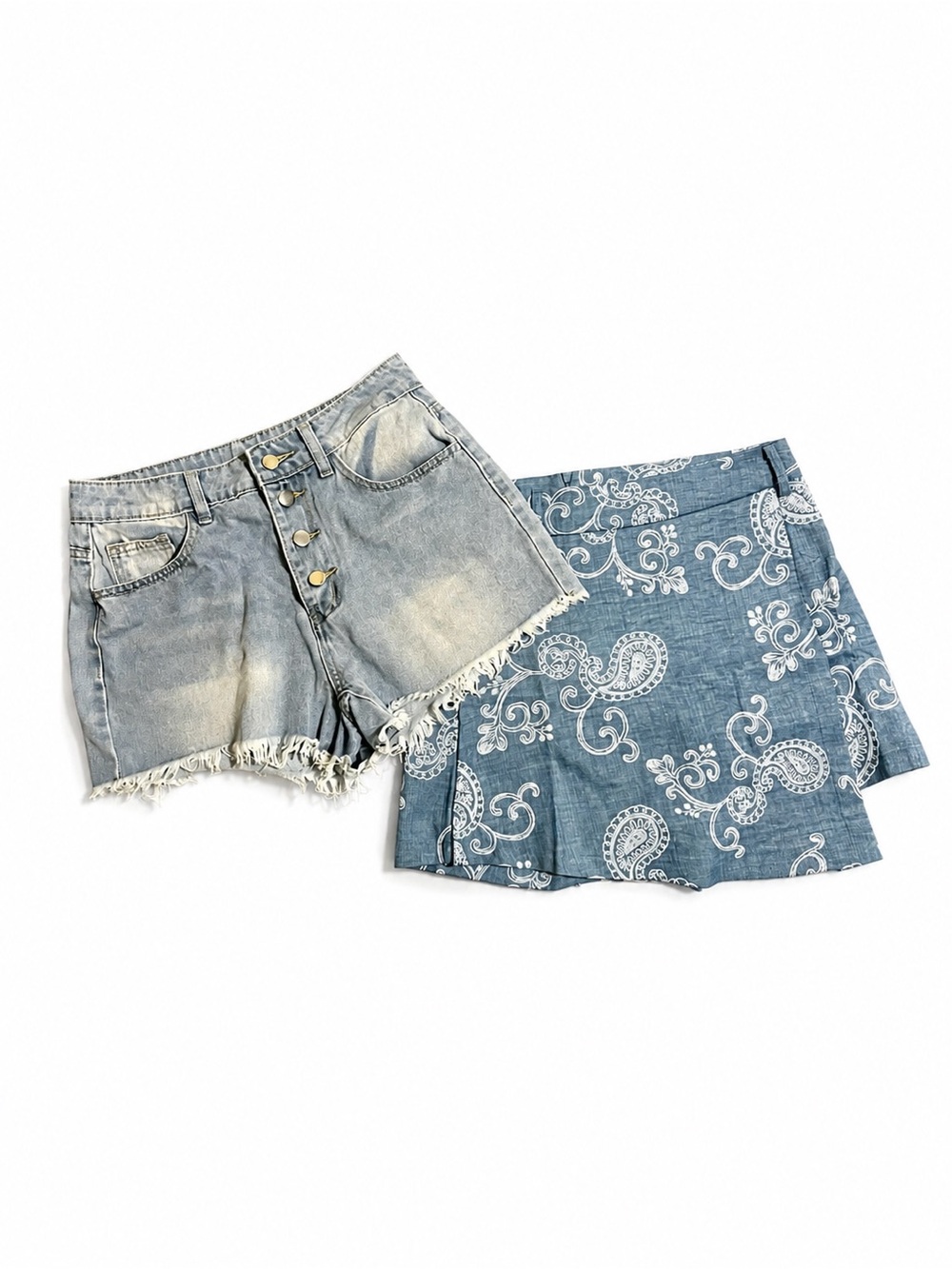 Lot of Two- SHEIN Chambray Skort & Light Blue Denim Frayed Hem Shorts - Women